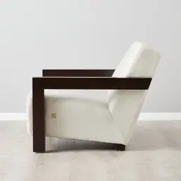 Stellan Chestnut White Woven Fabric Occasional Chair-Brown Wooden Legs