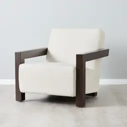 Stellan Chestnut White Woven Fabric Occasional Chair-Brown Wooden Legs