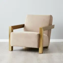 Stellan Beige Velvet  Occasional Chair-Brushed Gold Stainless Steel Legs