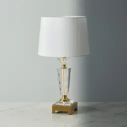 Chic Crystal II Antique Brass Metal Table Lamp - White Linen Lamp Shade