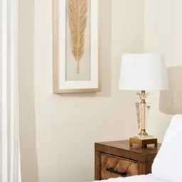 Chic Crystal II Antique Brass Metal Table Lamp - White Linen Lamp Shade