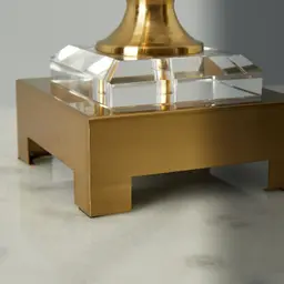 Chic Crystal II Antique Brass Metal Table Lamp - White Linen Lamp Shade