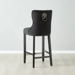 Viktor Black Velvet Bar Stool - Black Nickel Lionhead Pull