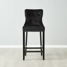 Viktor Black Velvet Bar Stool - Black Nickel Lionhead Pull