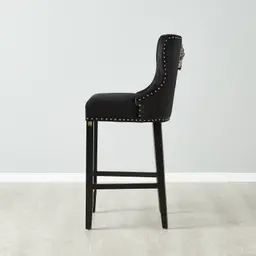 Viktor Black Velvet Bar Stool - Black Nickel Lionhead Pull