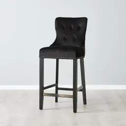 Viktor Black Velvet Bar Stool - Black Nickel Lionhead Pull
