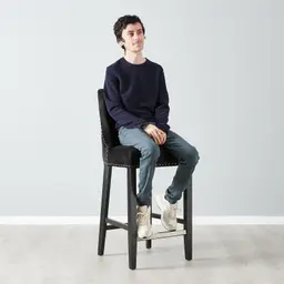 Viktor Black Velvet Bar Stool - Black Nickel Lionhead Pull