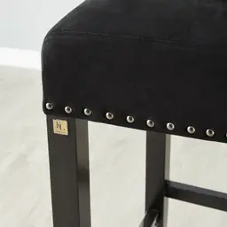 Viktor Black Velvet Bar Stool - Black Nickel Lionhead Pull