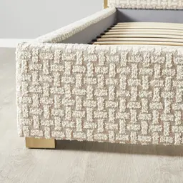Harlow Light Sand Grey and White Boucle Queen Bed