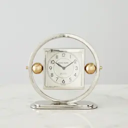 Tiffany Matte Antique Nickel and Brass Table Clock