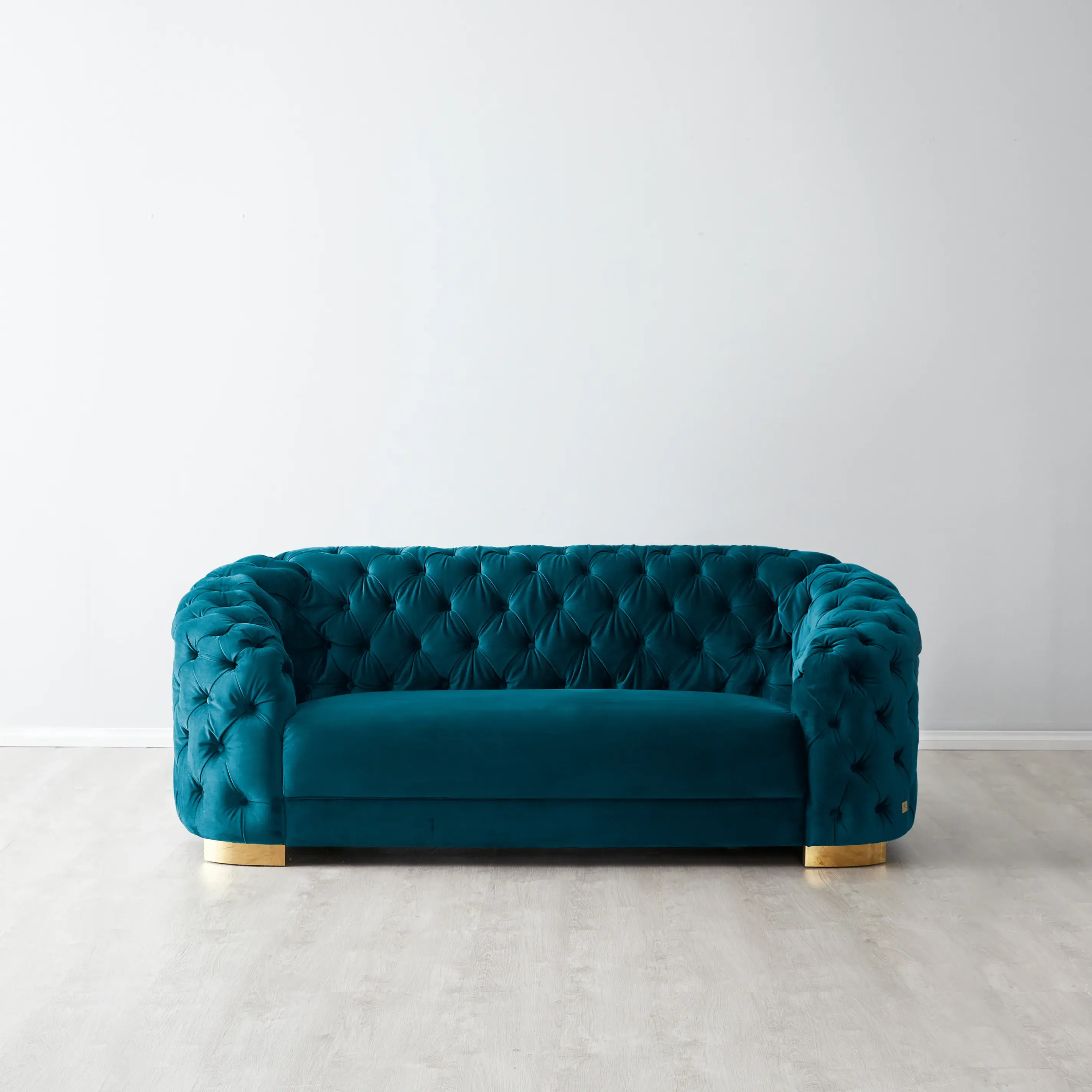 Kelly Peacock Blue Velvet 2 Seater Sofa Gold Legs