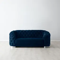Kelly Navy Blue Velvet 2-Seater Sofa Silver legs