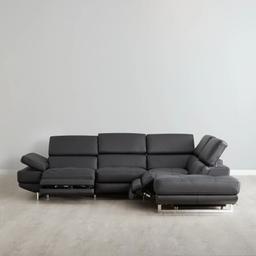 Alessia Black Leather Right Recliner Lounge