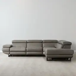 Alessia Warm Stone Grey Leather Right Recliner Lounge