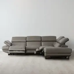 Alessia Warm Stone Grey Leather Right Recliner Lounge