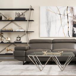 Alessia Warm Stone Grey Leather Left Recliner Lounge