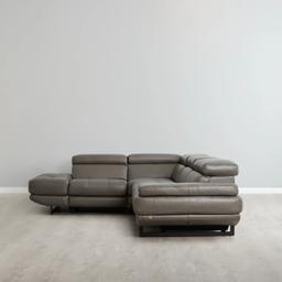 Alessia Warm Stone Grey Leather Left Recliner Lounge