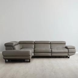 Alessia Warm Stone Grey Leather Left Recliner Lounge