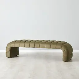 Annika Olive Green Velvet Curved Ottoman