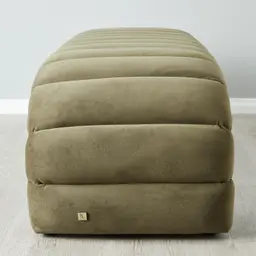 Annika Olive Green Velvet Curved Ottoman