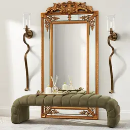 Annika Olive Green Velvet Curved Ottoman