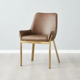 Arya II Tuscan Brown Vegan Leather Dining Chair - Brushed Gold Metal Legs