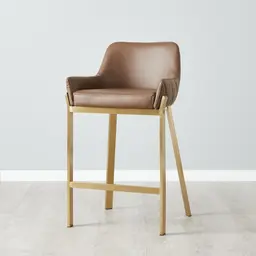 Arya II Tuscan Brown Vegan Leather 67cm Counter Stool - Brushed Gold Metal Legs