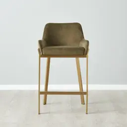 Arya II Olive Green Velvet 67cm Counter Stool - Brushed Gold Metal Legs