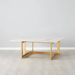 Dianne White Grey-Streaked Sintered Stone Coffee Table - Brushed Gold Stainless Steel Frame