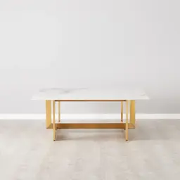 Dianne White Grey-Streaked Sintered Stone Coffee Table - Brushed Gold Stainless Steel Frame