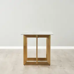 Dianne White Grey-Streaked Sintered Stone Side Table - Brushed Gold Stainless Steel Frame