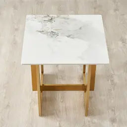 Dianne White Grey-Streaked Sintered Stone Side Table - Brushed Gold Stainless Steel Frame
