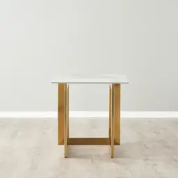 Dianne White Grey-Streaked Sintered Stone Side Table - Brushed Gold Stainless Steel Frame