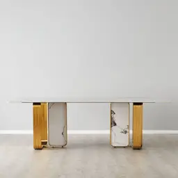 Marbella Cold Calacatta White Sintered Stone Dining Table - Brushed Gold Frame
