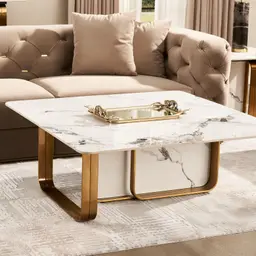 Marbella Cold Calacatta White Sintered Stone Coffee Table - Brushed Gold Frame