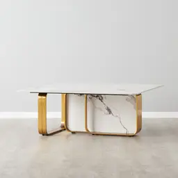 Marbella Cold Calacatta White Sintered Stone Coffee Table - Brushed Gold Frame