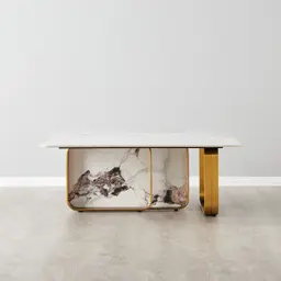 Marbella Cold Calacatta White Sintered Stone Coffee Table - Brushed Gold Frame