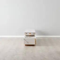 Marbella Cold Calacatta White Sintered Stone Entertainment Unit - Brushed Gold Frame