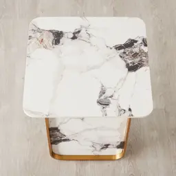 Marbella Cold Calacatta White Sintered Stone Side Table - Brushed Gold Frame
