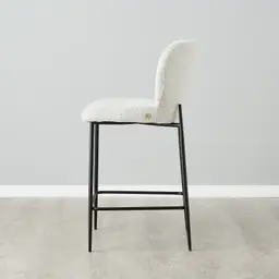 Hailey Snow White Boucle 67cm Counter Stool - Black Metal Legs
