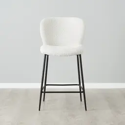 Hailey Snow White Boucle 67cm Counter Stool - Black Metal Legs