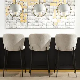 Hailey Snow White Boucle 67cm Counter Stool - Black Metal Legs