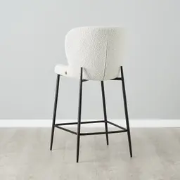 Hailey Snow White Boucle 67cm Counter Stool - Black Metal Legs