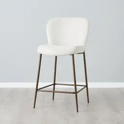 Hailey Snow White Boucle 67cm Counter Stool - Bronze Metal Legs