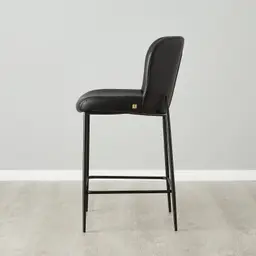 Hailey Black Vegan Leather 67cm Counter Stool - Black Metal Legs