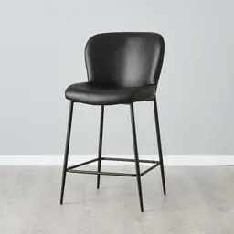 Hailey Black Vegan Leather 67cm Counter Stool - Black Metal Legs