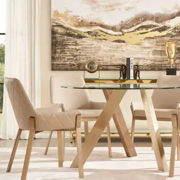 Arya II Sand Beige Vegan Leather Dining Chair - Brushed Gold Metal Legs