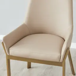 Arya II Sand Beige Vegan Leather Dining Chair - Brushed Gold Metal Legs