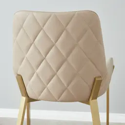 Arya II Sand Beige Vegan Leather Dining Chair - Brushed Gold Metal Legs