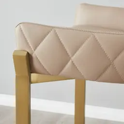 Arya II Sand Beige Vegan Leather 67cm Counter Stool - Brushed Gold Metal Legs